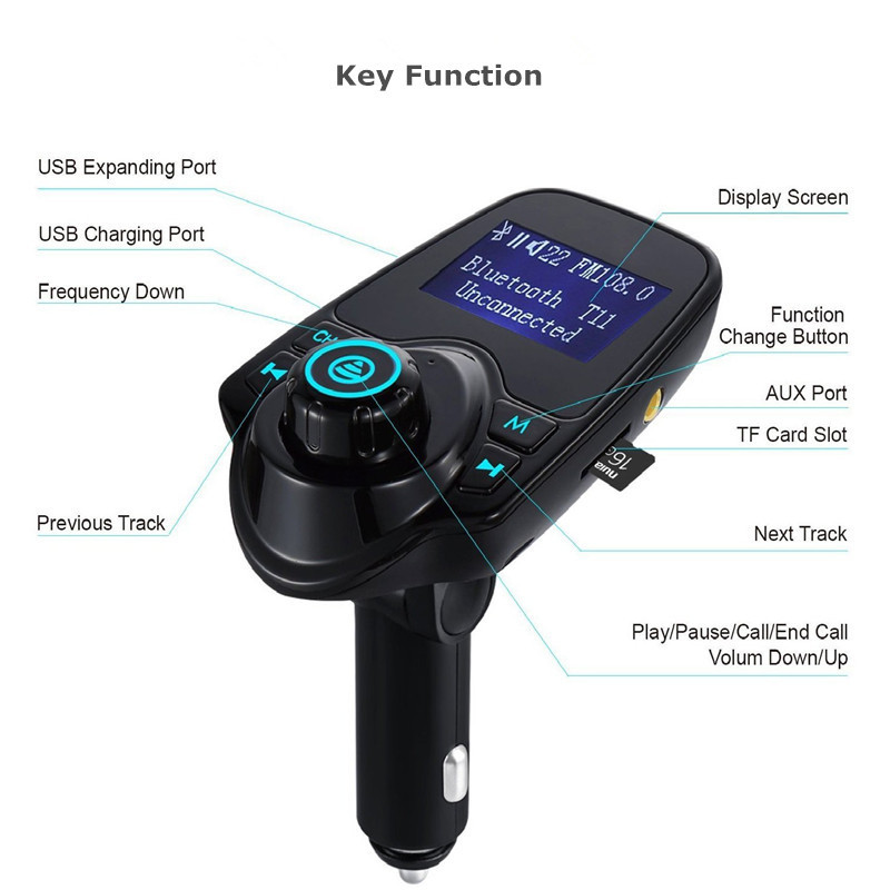 Bluetooth FM transmitter Adapter Dual USB charger for Car Stereo Radios Speakers