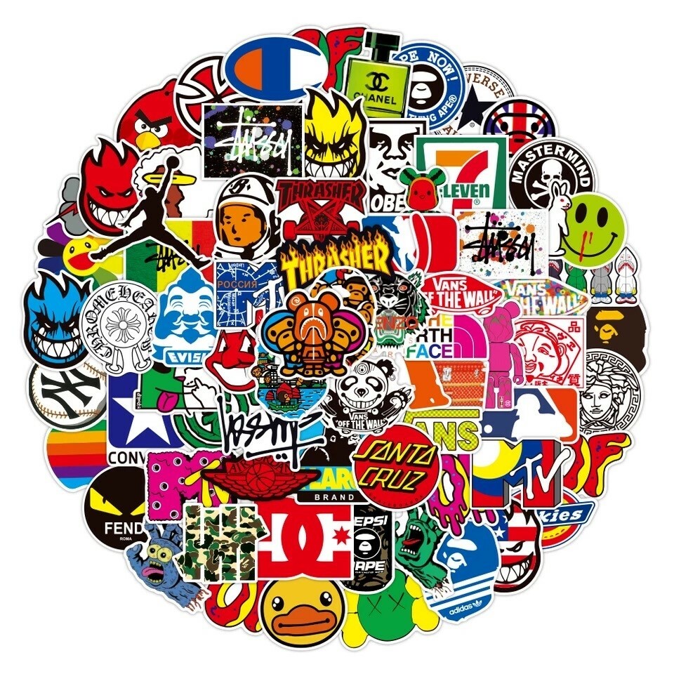 100 PCS cool brand sticker stickers Vinyl Skateboard  Luggage Pack Logo Decals