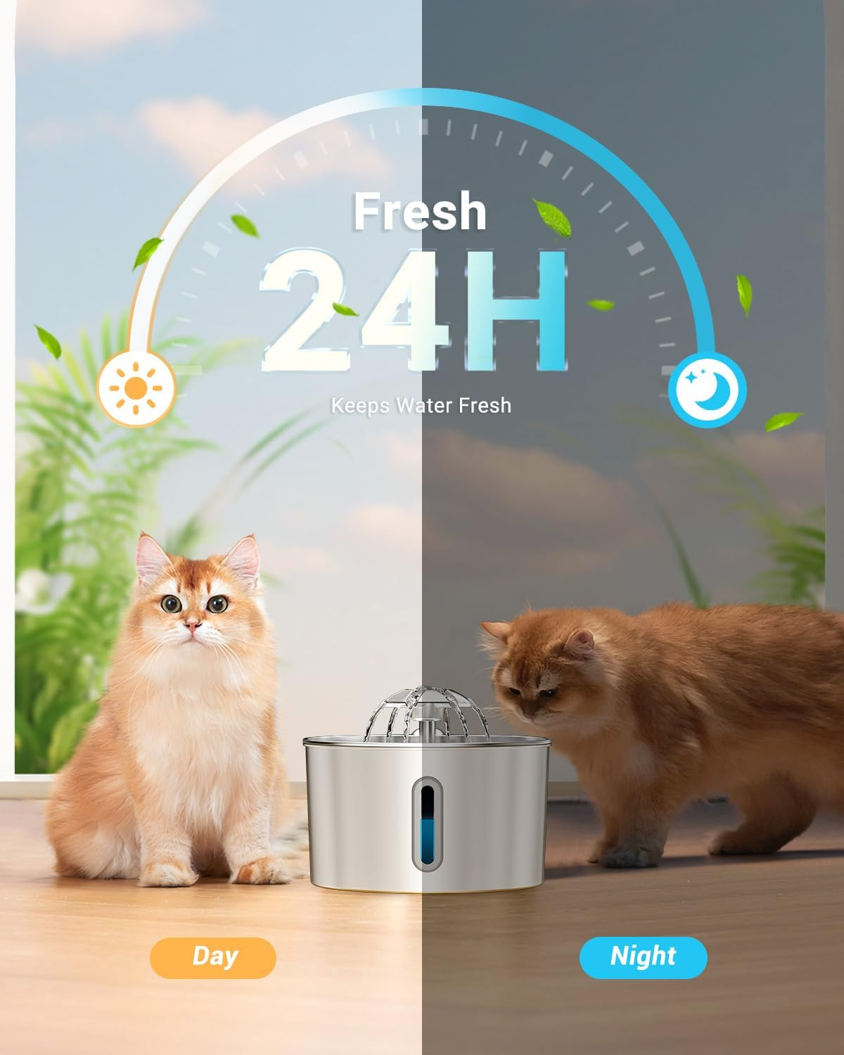 Cat Water Fountain Stainless Steel - 74Oz/2.2L Corded Pet Water Dispenser Automa