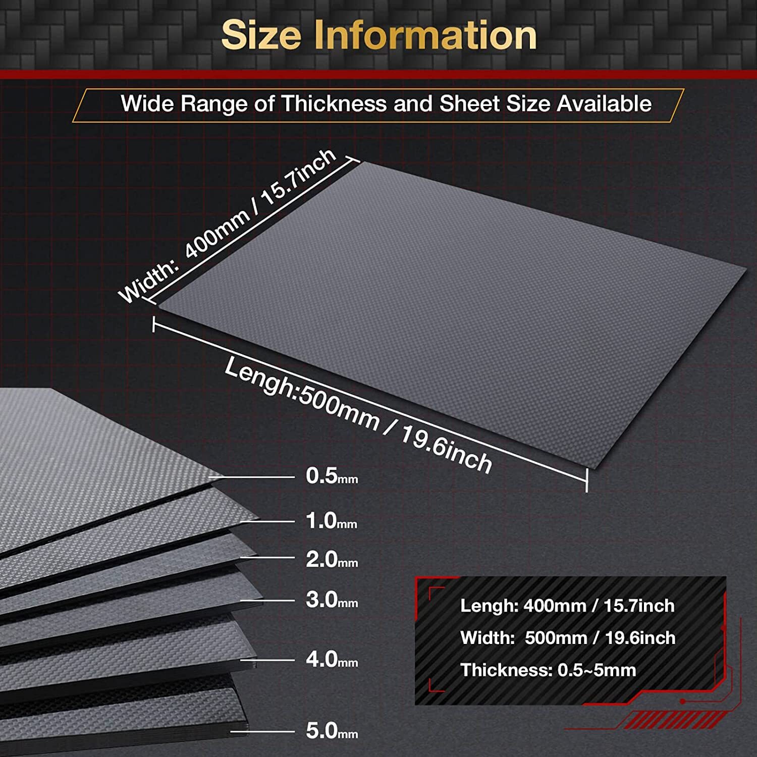 100x250 200x300 400X500 500x500 500x600mm 3K Carbon Fiber Sheet Plate 1-5mm