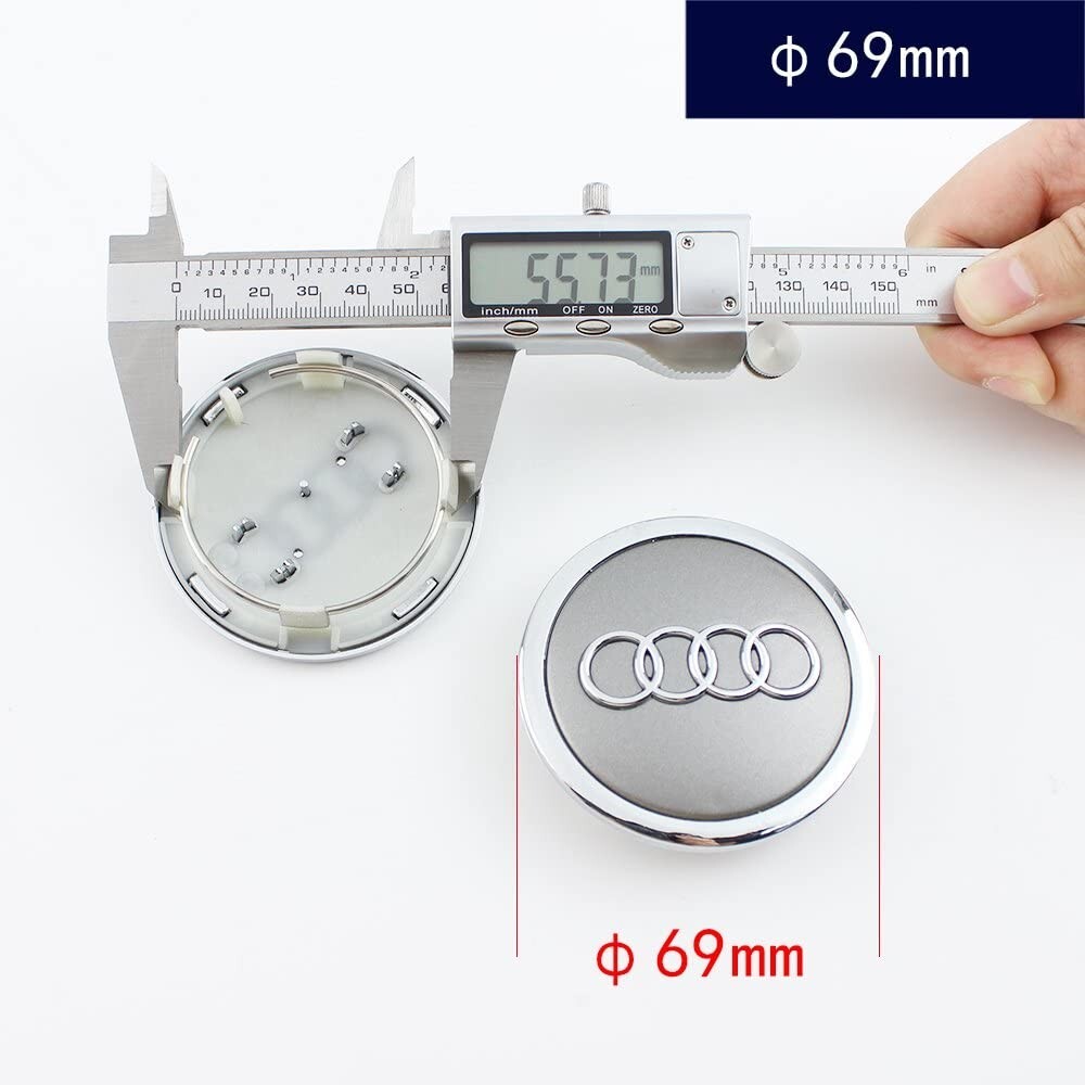 Set(4pcs) Audi 69MM Gray Chrome Wheel Rim Center Hub Caps Replacement 4B0601170A