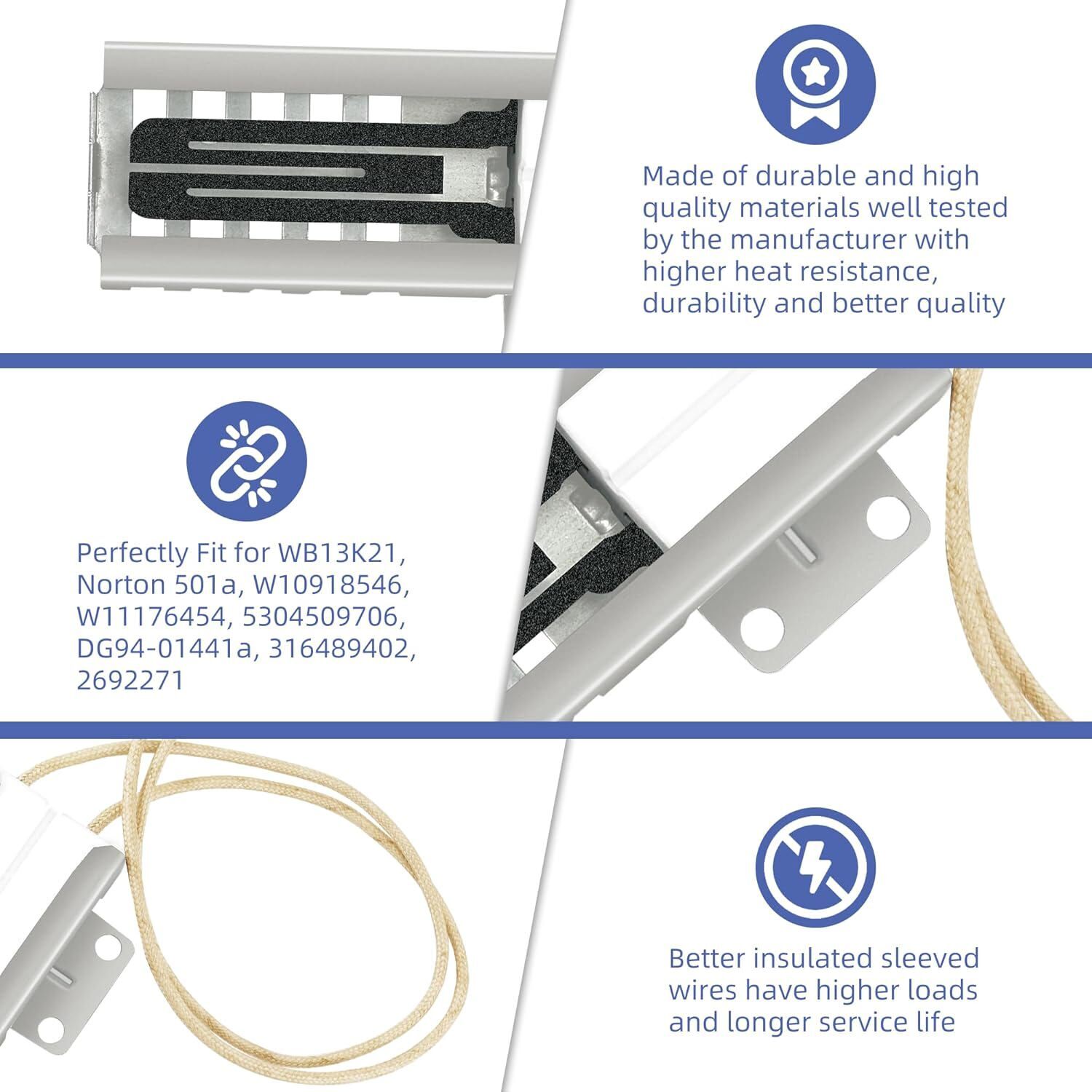 WB13K21 Igniter for GE Kenmore Frigidaire Samsung Hotpoint 5303935066 WB13K0021