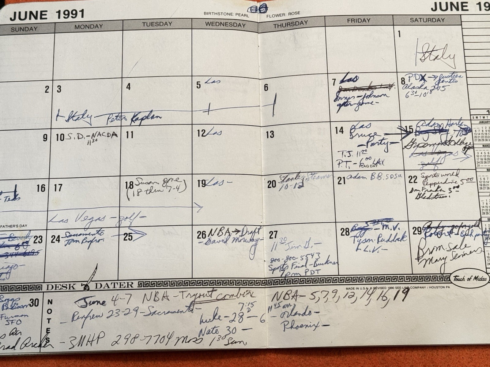 Bill Walton Personally Owned & Signed 1990-1991 Desk Calendar NBA NCAA