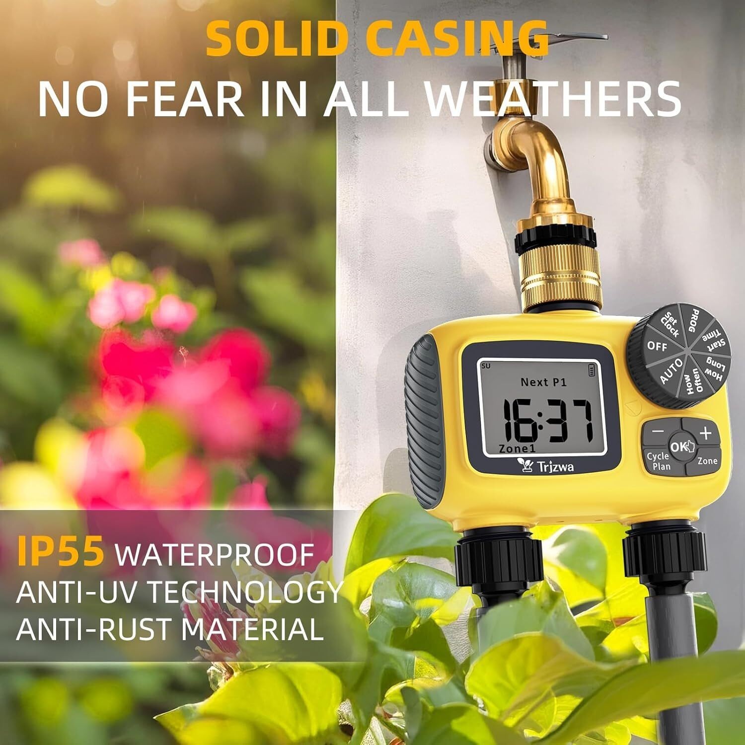 2-Zone Programmable Sprinkler Timer Outdoor with Brass Swivel for Garden Hose