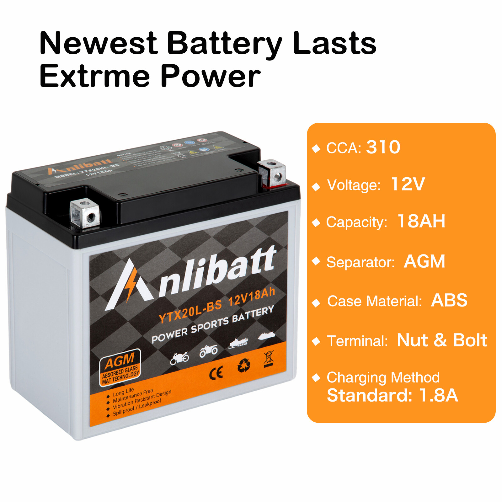 YTX20HL-BS Battery AGM SLA Replacement ETX20L- BS YTX20L-BS GTX20LBS Motorcycle