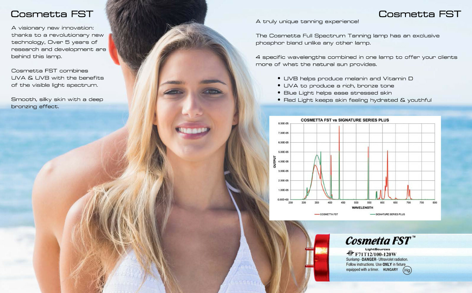 Cosmetta FST F73T12 HO 100W RDC Full Spectrum Tanning Lamps - UV with Red Light!