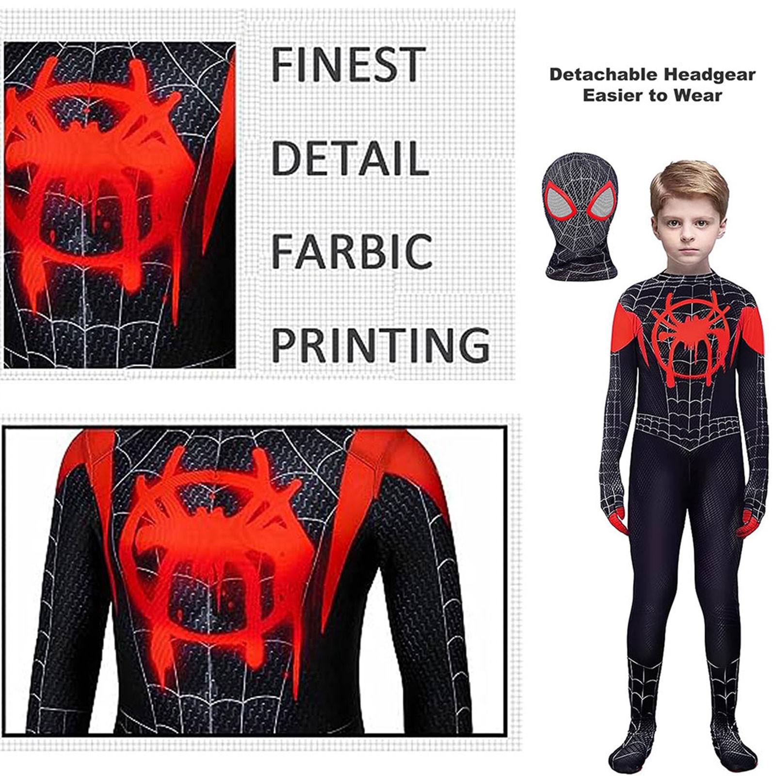Superhero Spider-Man Costume Miles Halloween Jumpsuit Kids Boys Cosplay Bodysuit