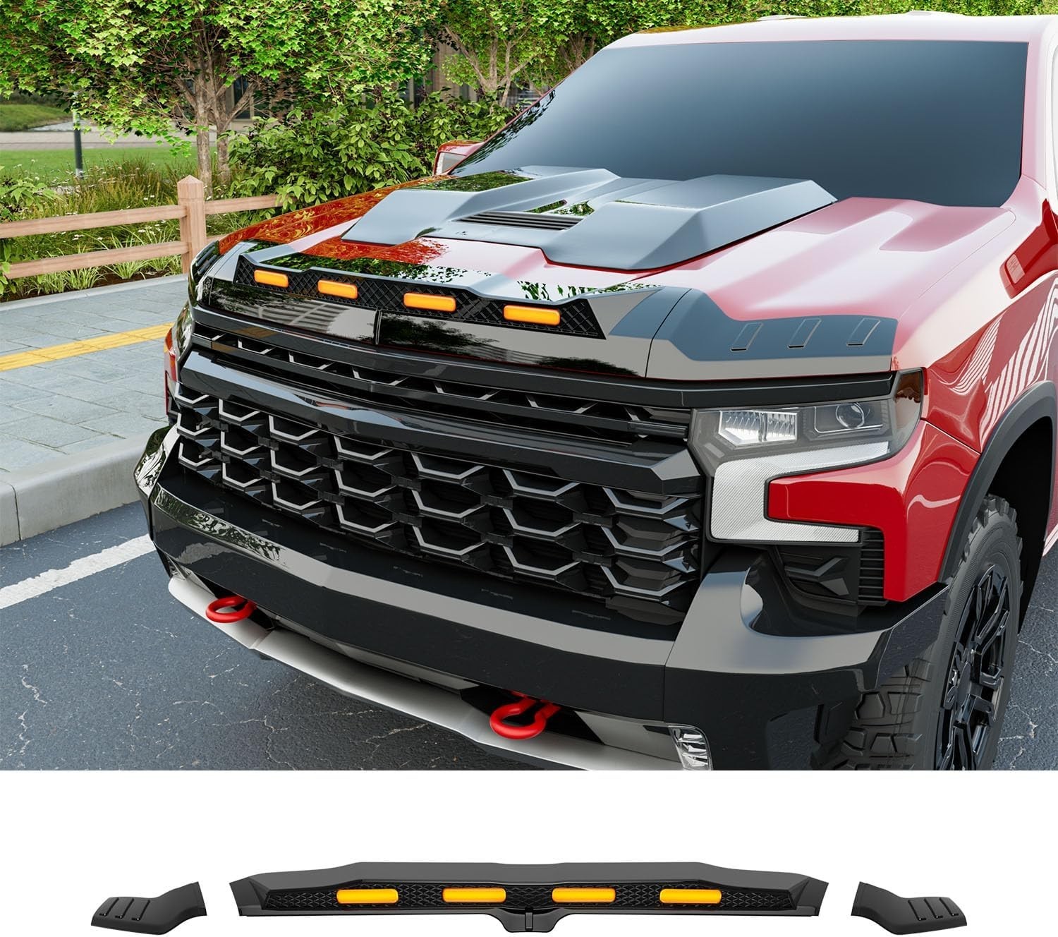 For 2019-2026 Dodge RAM 1500 Hood Protector with LED Light Hood Deflector