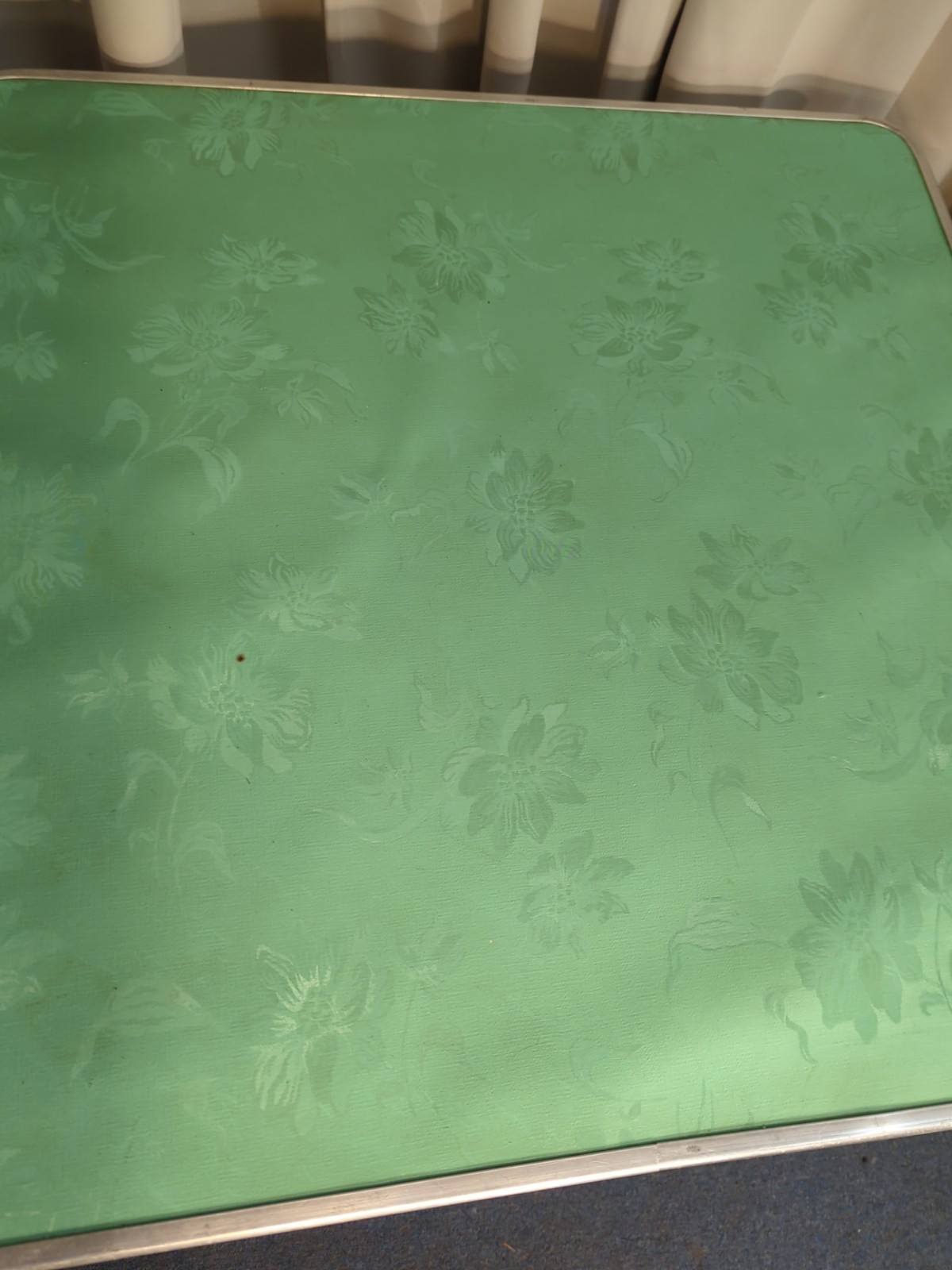 Vtg Retro Card Table Aluminum Green Portable 60s Scroll Legs MCM Mid Century