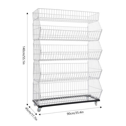 5 Tier Wire Grid Retail Display Shelf Merchandise Display Rack Stand w/4 Pulleys