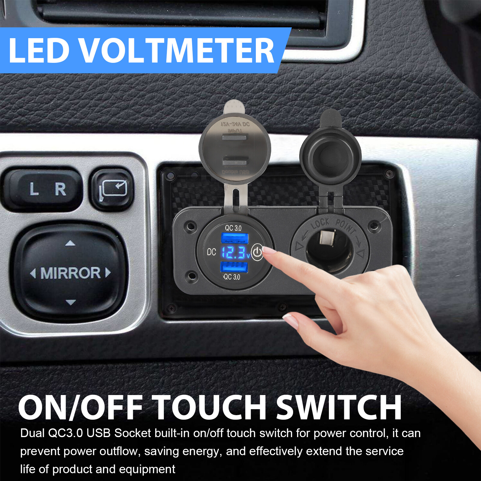 12V QC3.0 Dual USB Charger Car Cigarette Lighter Socket Plug Panel For Car Truck