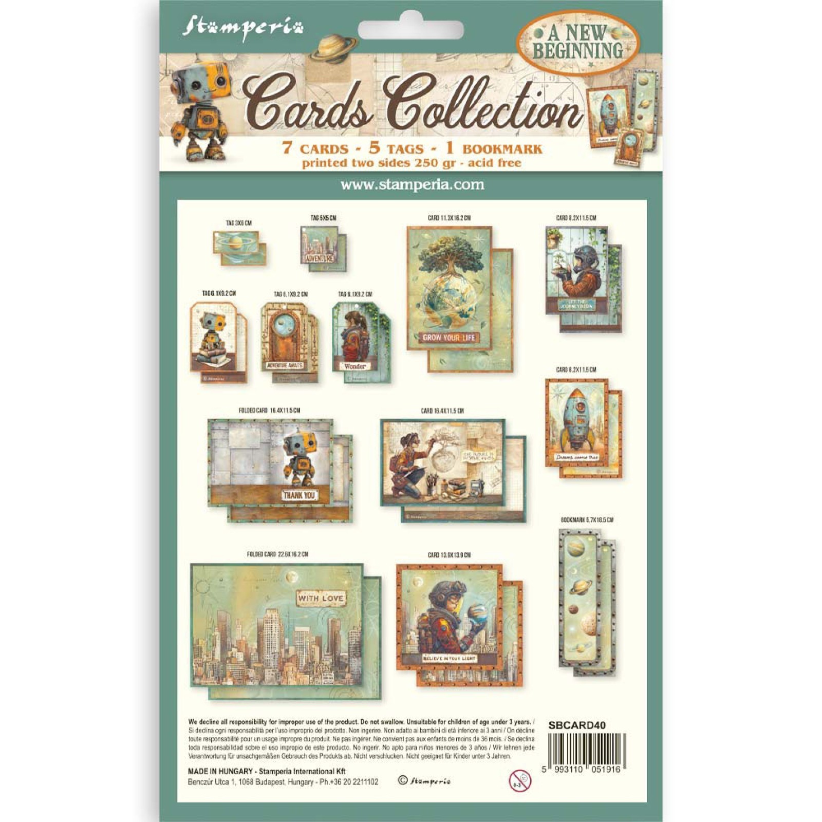 Stamperia A New Beginning Cards & Tags Collection Card Making Tags Paper Robot