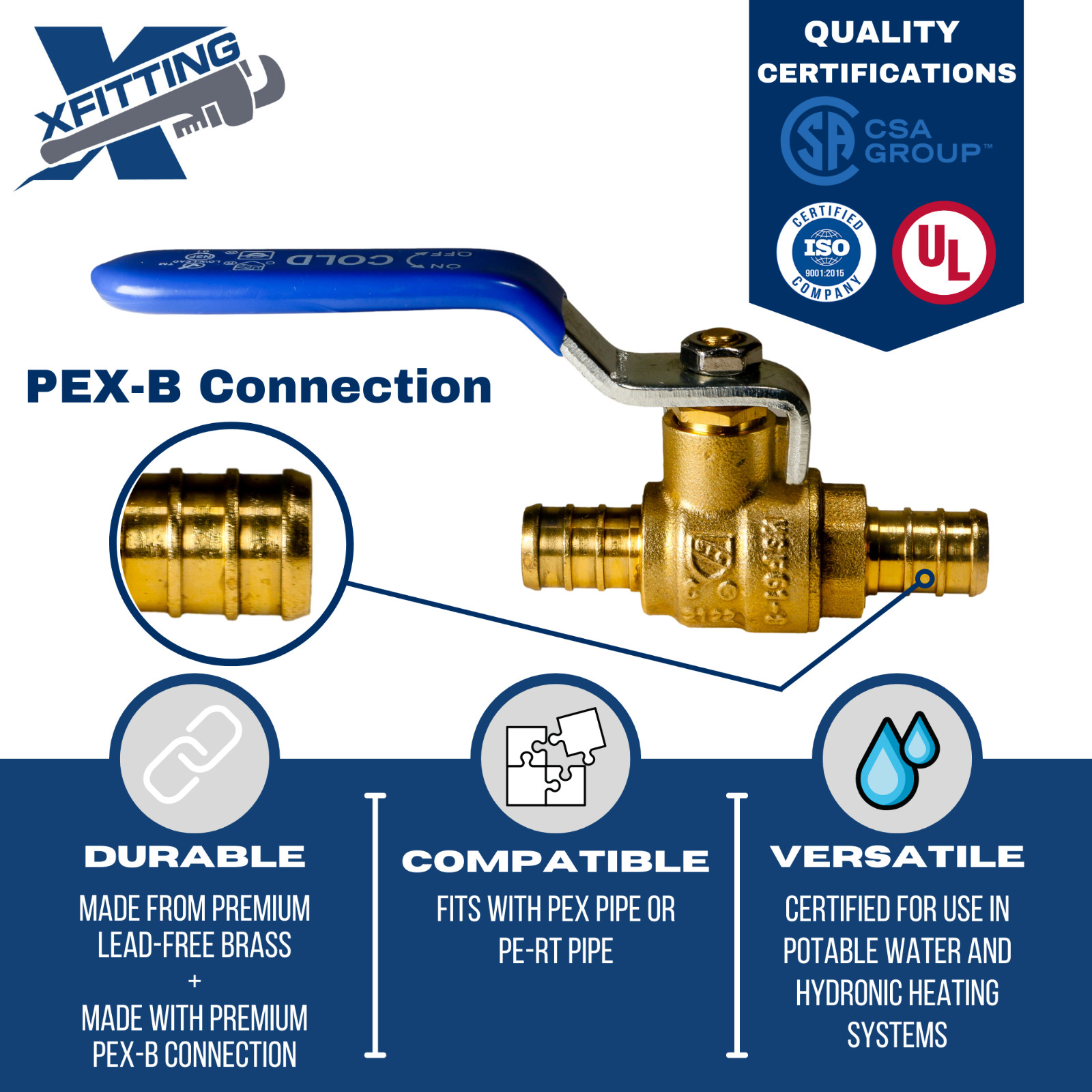 10 PIECES 1/2" PEX SHUT OFF BALL VALVE, FULL PORT, LEAD FREE BRASS, HOT AND COLD