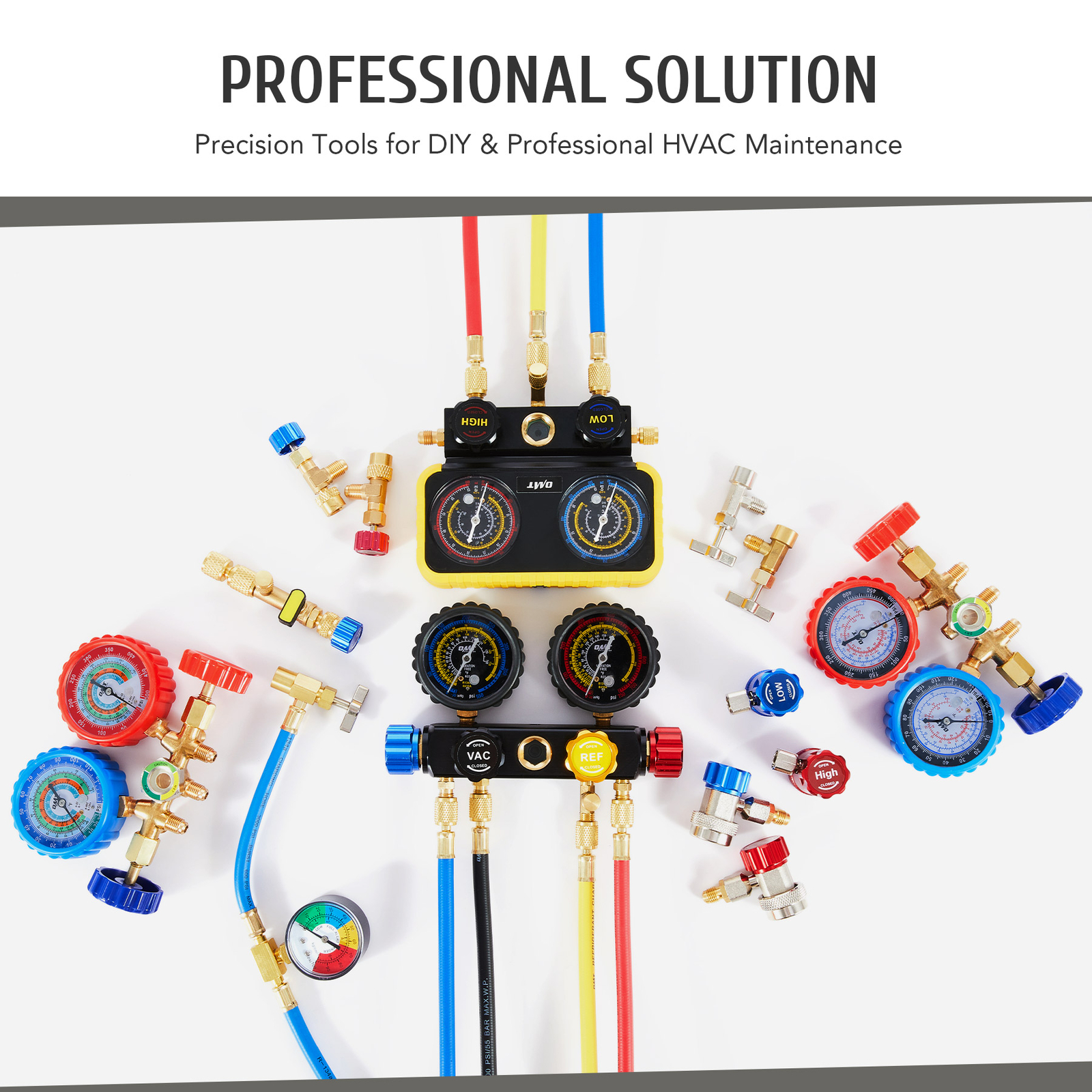 OMT 4 Way AC Gauge Set Professional A/C Manifold Gauge Kit for R410a R22 R134a