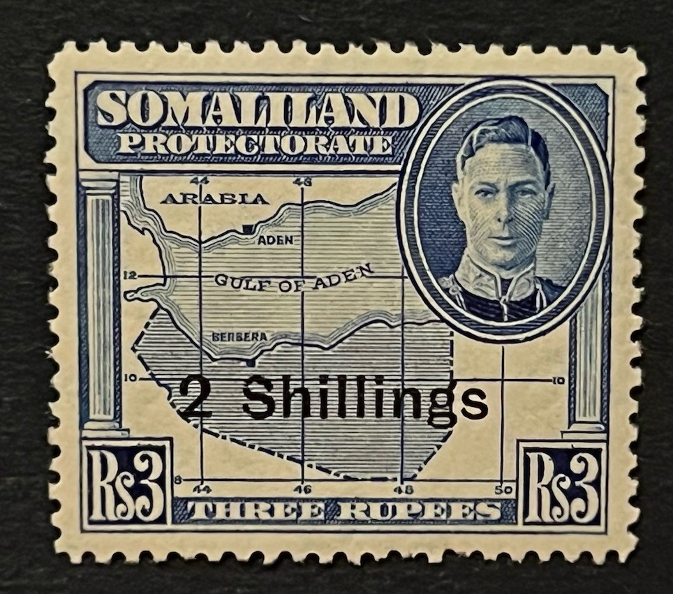 Travelstamps: 1942 Somaliland Stamps Sc #124 Sg 113  - 2sh on 3 Rupees KGVI MOGH