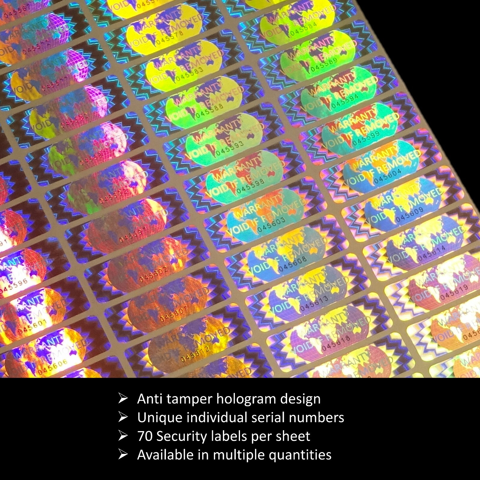 WARRANTY VOID IF REMOVED Tamper Proof Security Sticker (SERIAL NUMBERS) (AvR019)