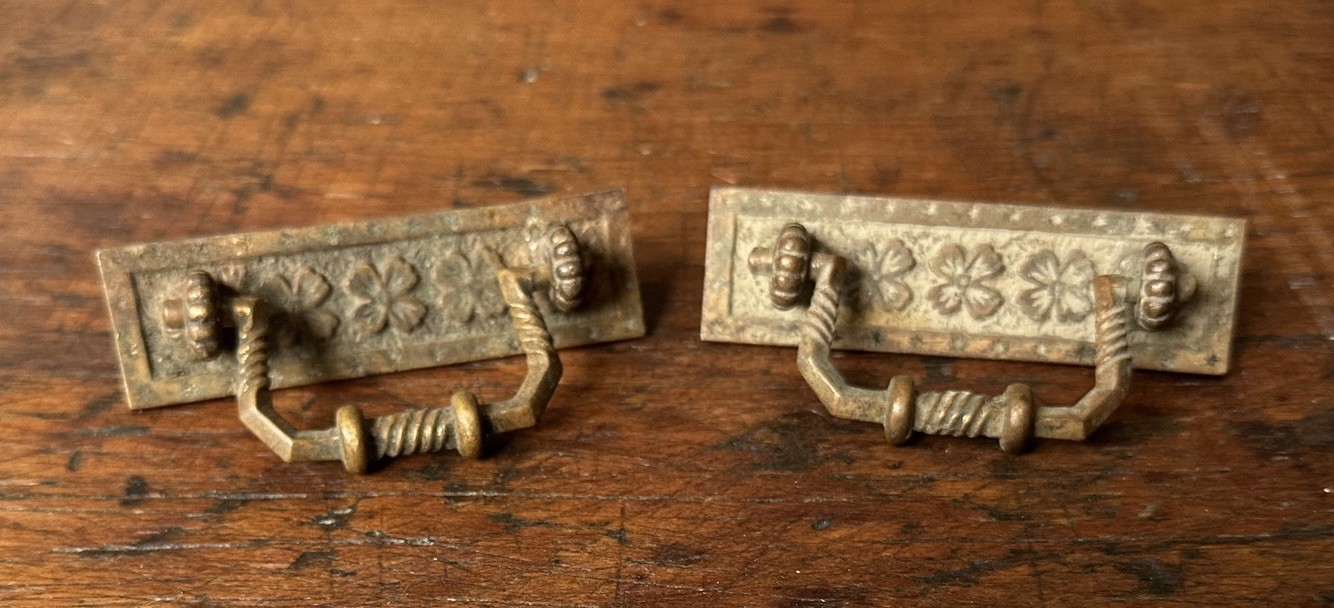 #2087-TWO Antique Heavy Cast Brass Eastlake Victorian 19th C. Drawer Pulls Match