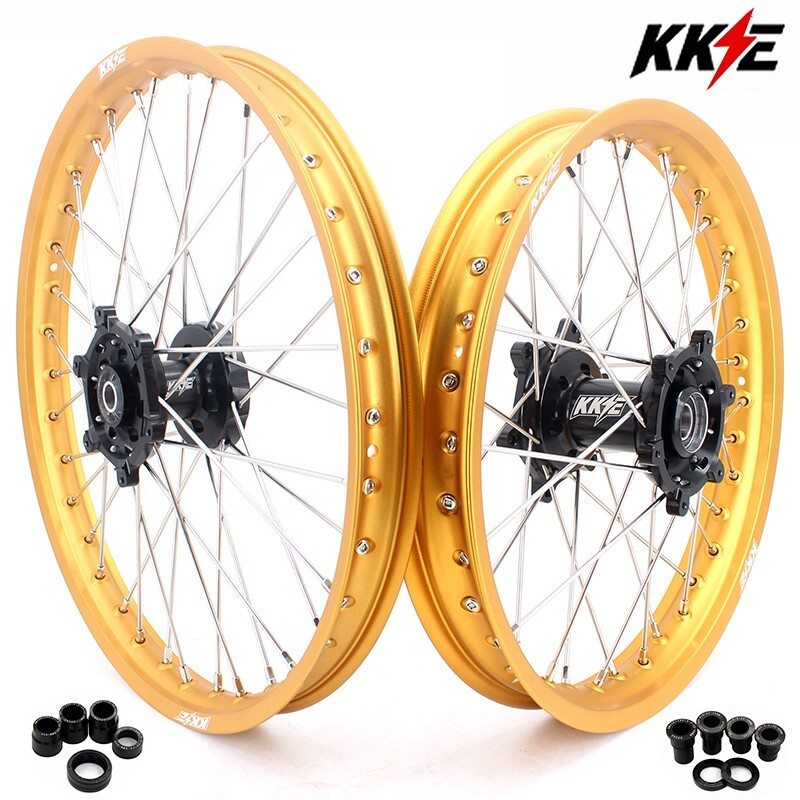 KKE 21/19 Wheels for Suzuki RM125 1996-2007 RM250 1996-2008 Gold Rims Black Hub