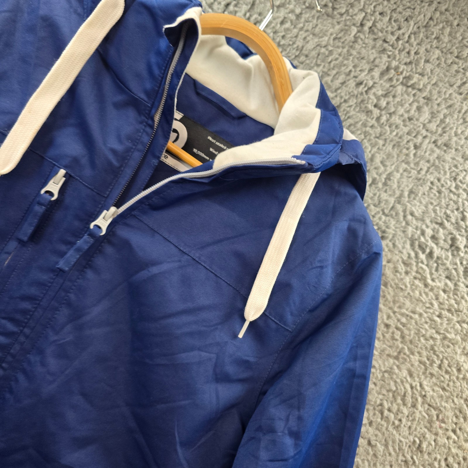 Chute Girls Skii Jacket Size 12 Blue Ivory Hooded Long Sleeve Waterproof