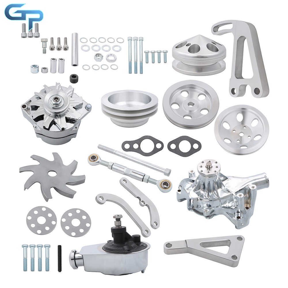 Alternator Power Steering Long Water Pump w/ Pulley & Bracket Kit SBC For Chevy