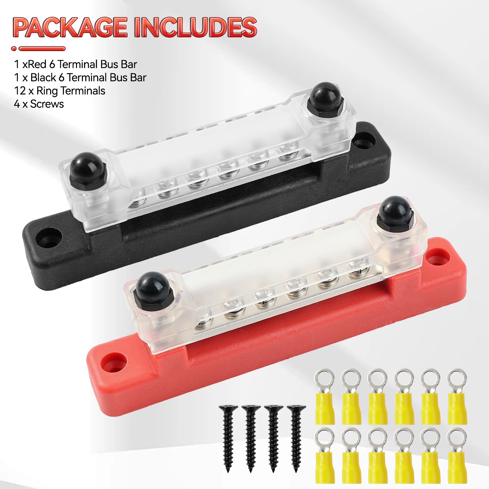 2x 12V Distribution Bus Bar Auto Boat Marine Power 6 Way Terminal Block Bus Bar