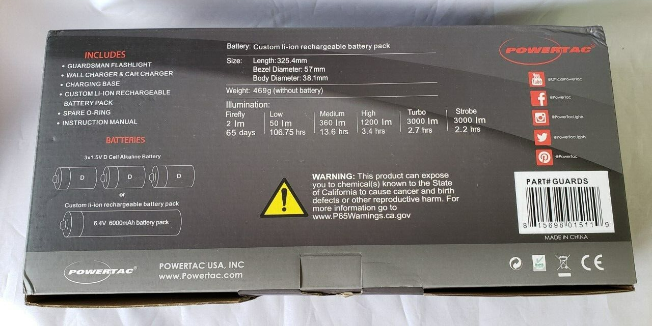 PowerTac Guardsman Rechargeable Patrol Light 3000 Max Lumens