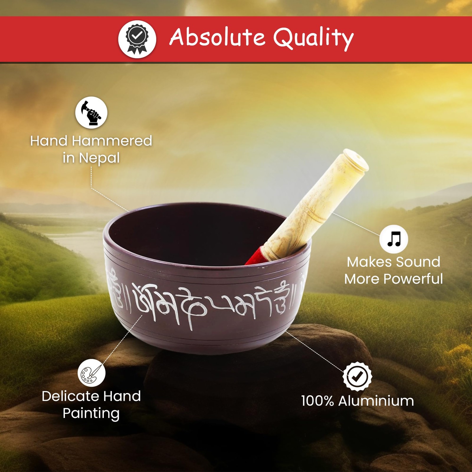 Hand Painted 7 Inch Tibetan Metal Singing Bowl, Chakra Healing, Yoga & Medita...