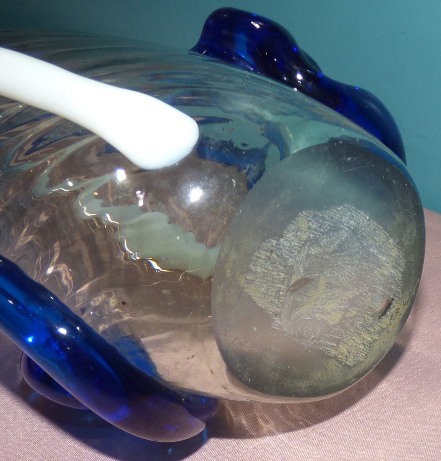 Large 26" MCM Swung Vase with Blue, White and Clear Glass