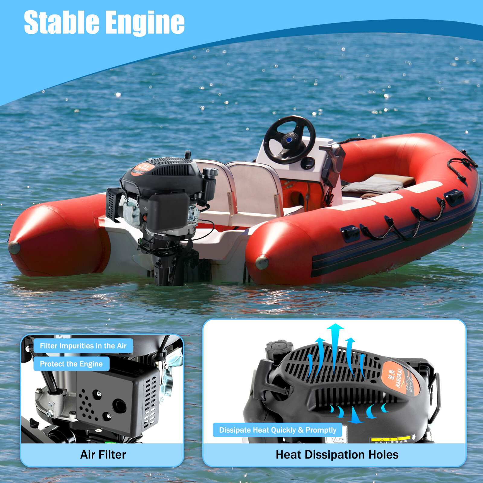 HANGKAI 6HP 4 Stroke Heavy Duty Outboard Motor Boat Engine Air Cooling System