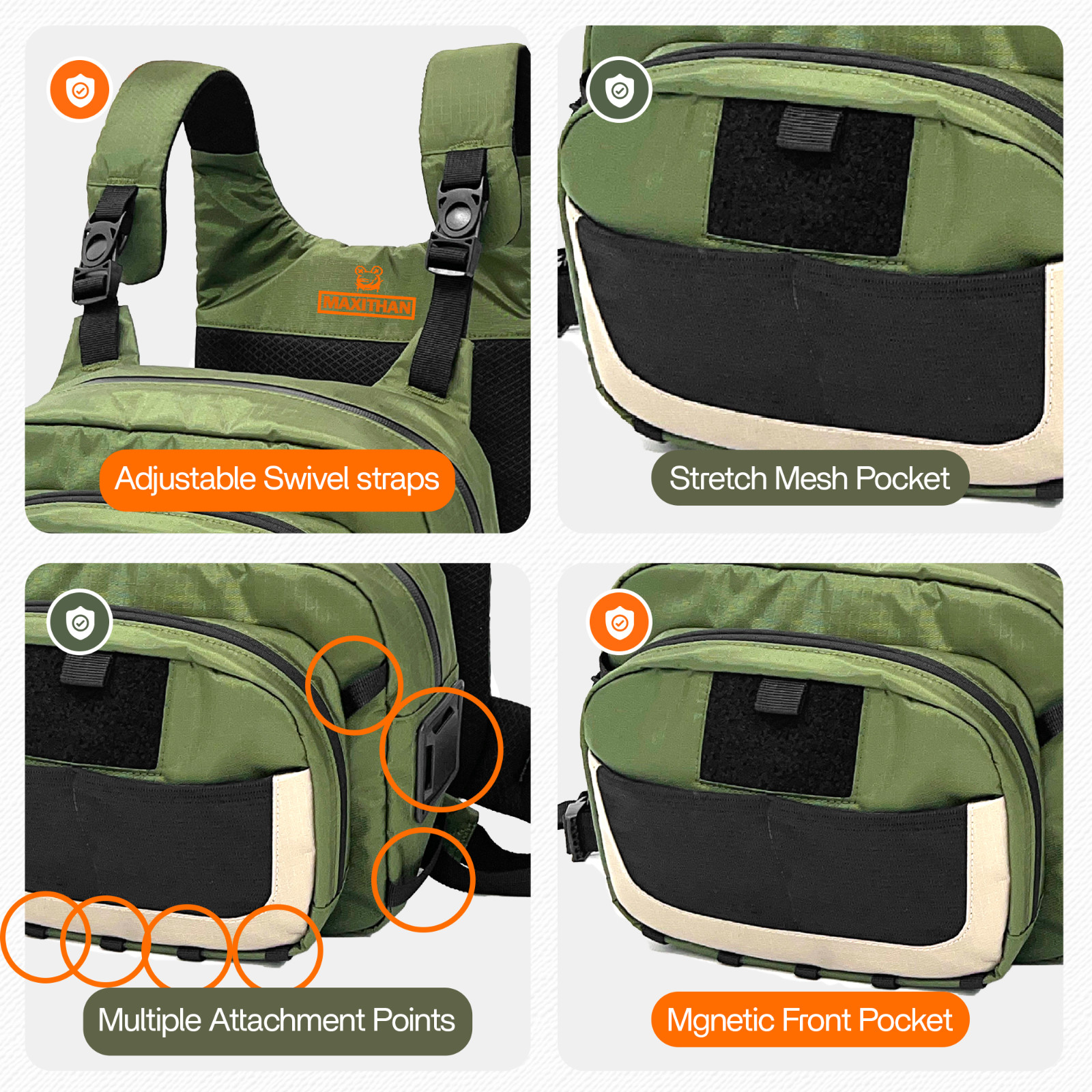 Whitewater Fly Fishing Chest Pack-Versatile Chest Bag with Magnetic Front Pocket
