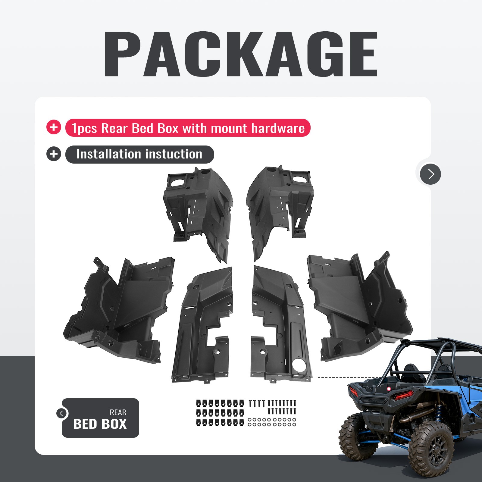 For Polaris RZR XP 1000 2014-2023 Left & Right Textured Rear Bed Box Section