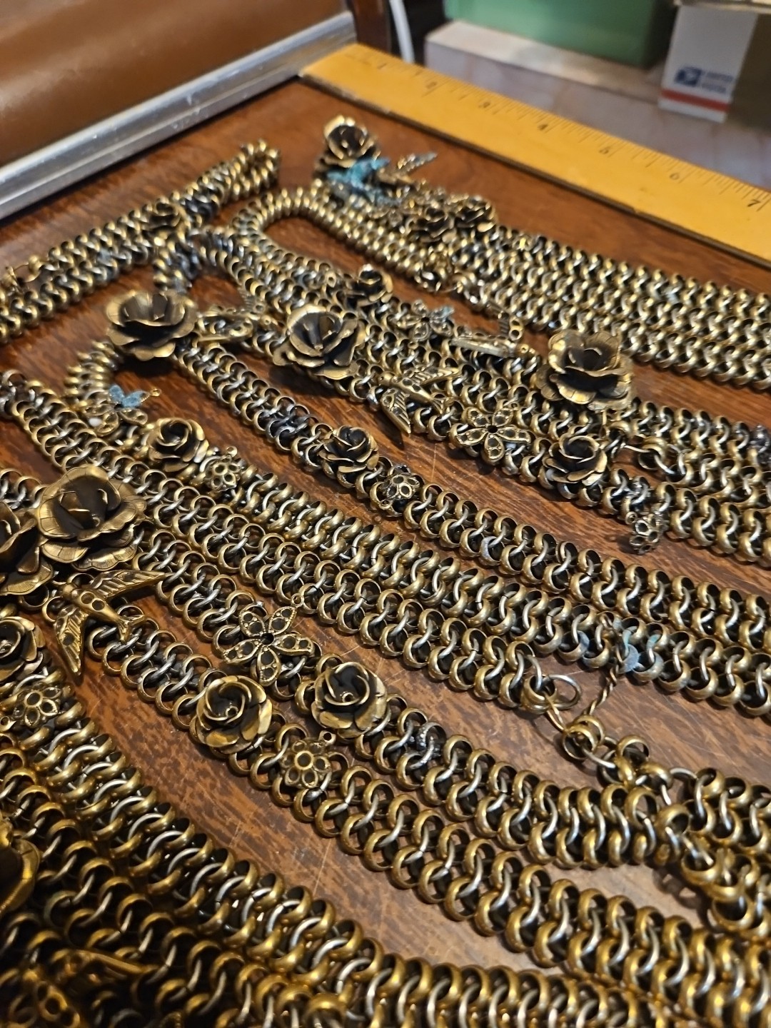 Huge Repurposing Lot Chains Pieces Vintage 60s Brass Stampings Findings Jewelry