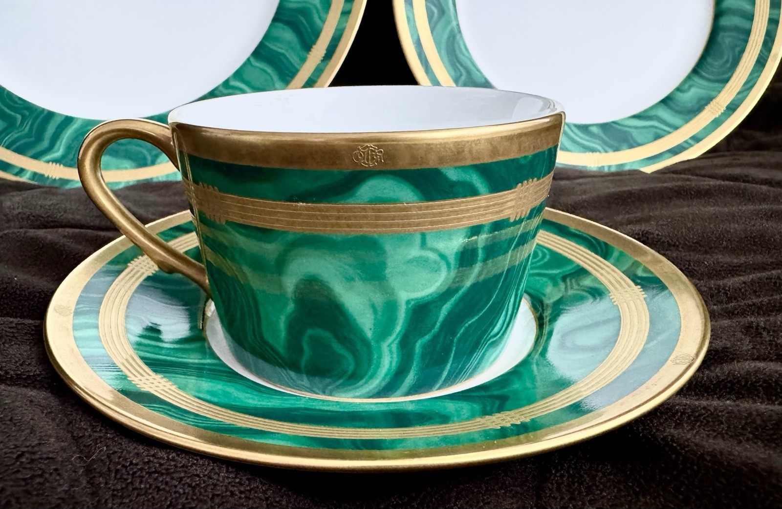 CHRISTIAN DIOR GAUDRON MALACHITE 5 Piece -Place Setting Plate Bowl Cup VINTAGE
