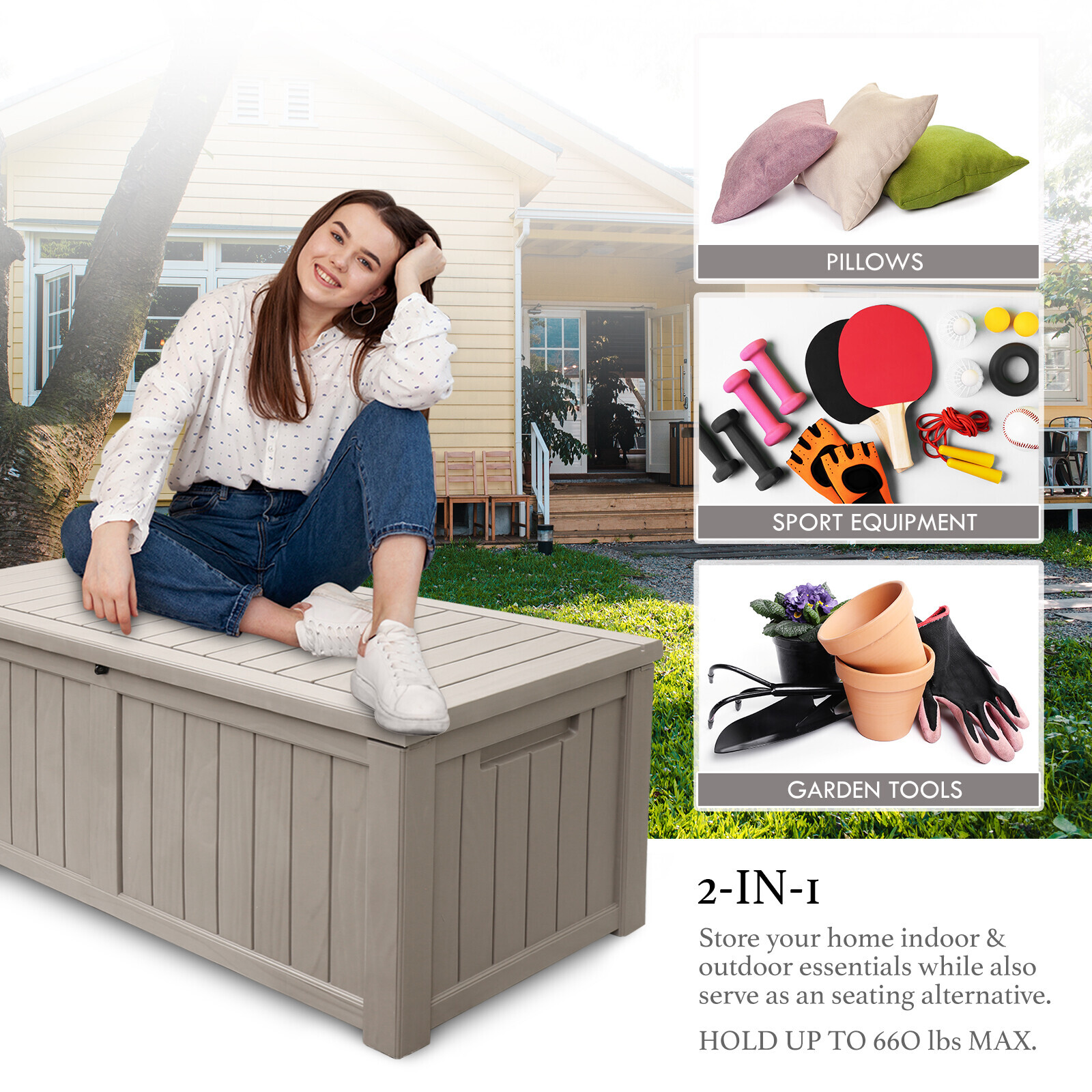 120 Gallon Deck Box Storage Outdoor Patio Chest Organizer Furniture Garden Bench