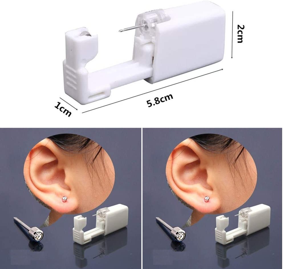 4× Ear Piercing Disposable Kit Silver Stud Earring Gun DIY Home Self Ear Sets US