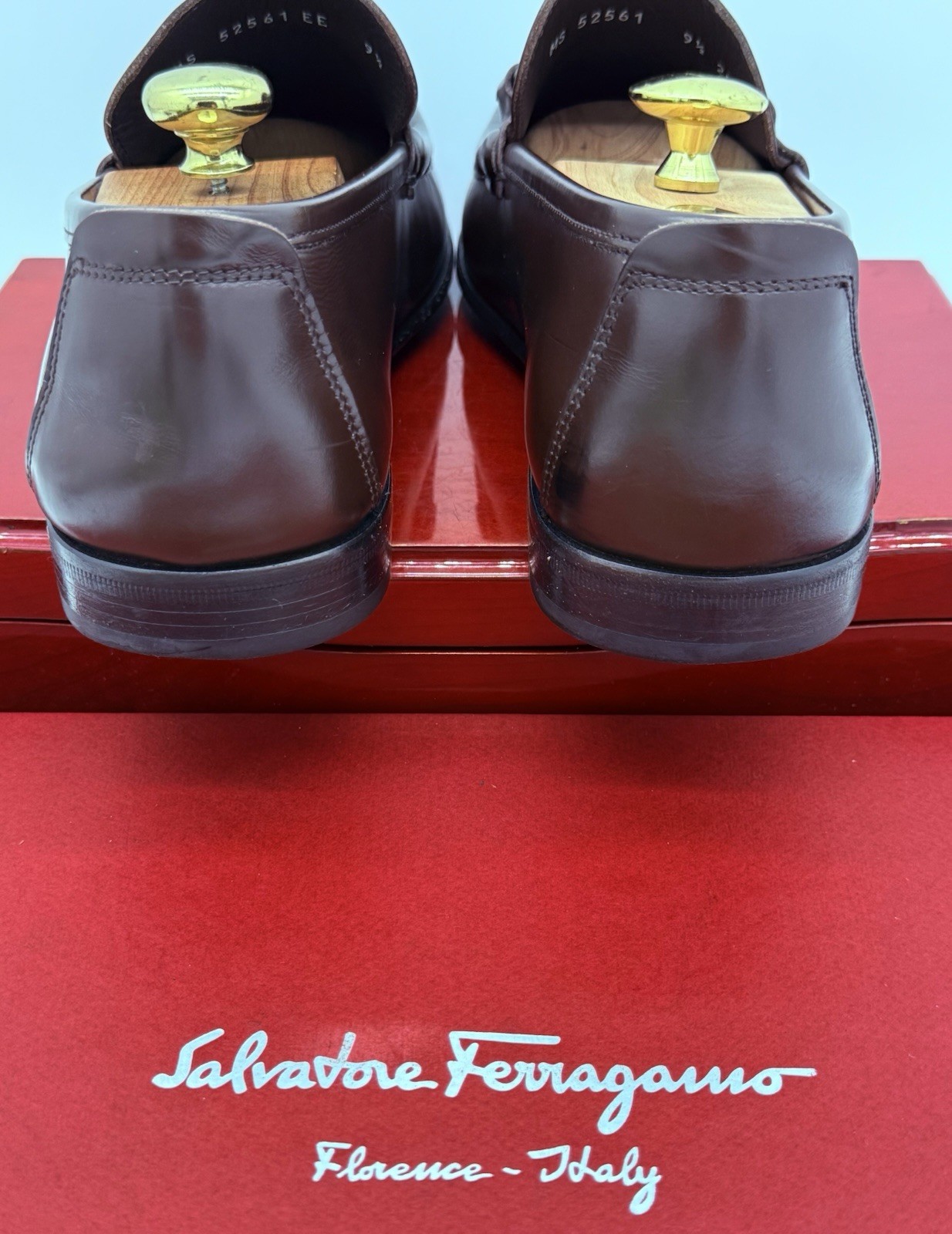 Ferragamo Mens Brown Loafers 9.5 Wide Gancini Horse Bit Leather Luxe Shoes