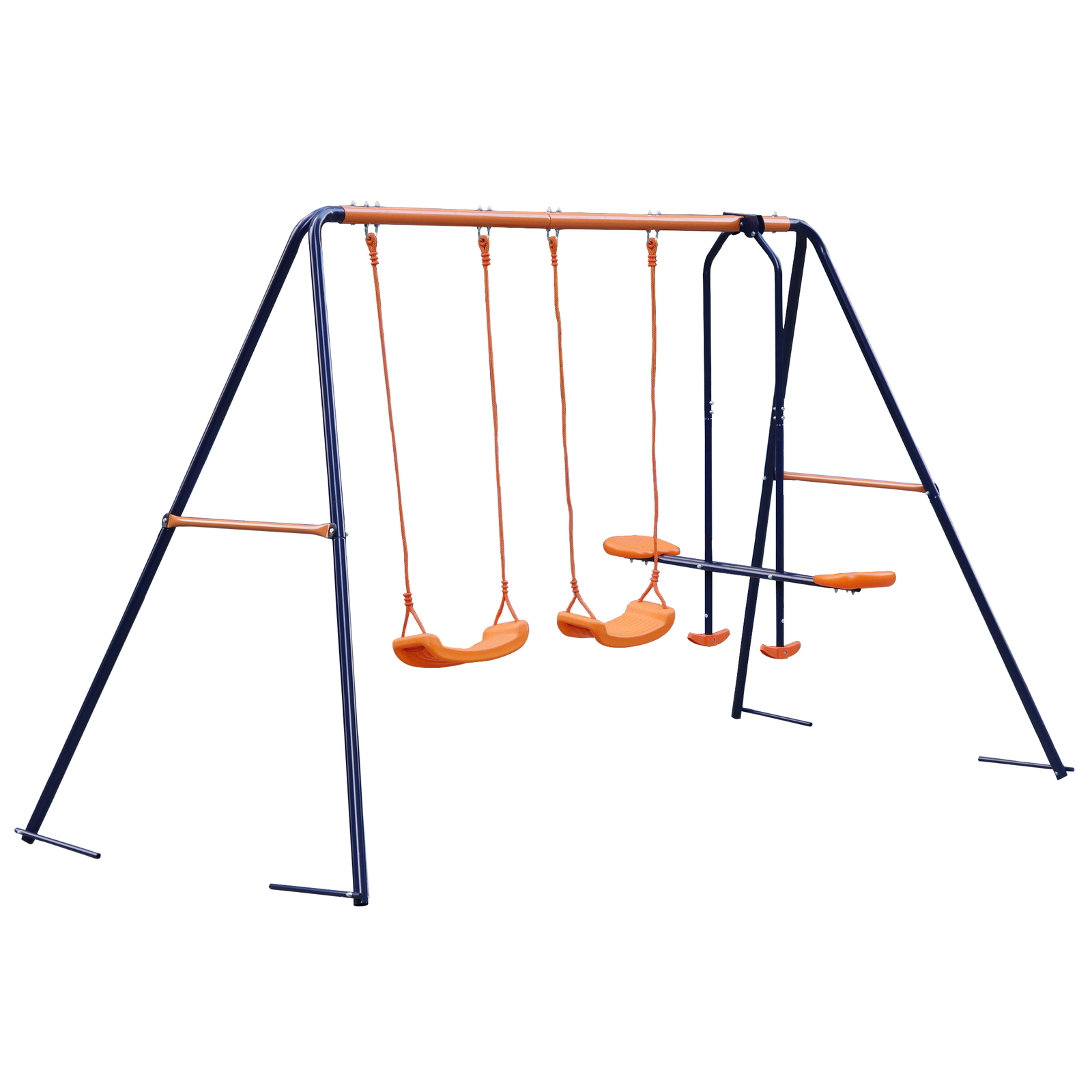 Double Kids Play Swing Set w/ 2 Seats & 1 Glider for Outdoor Backyard Heavy-Duty