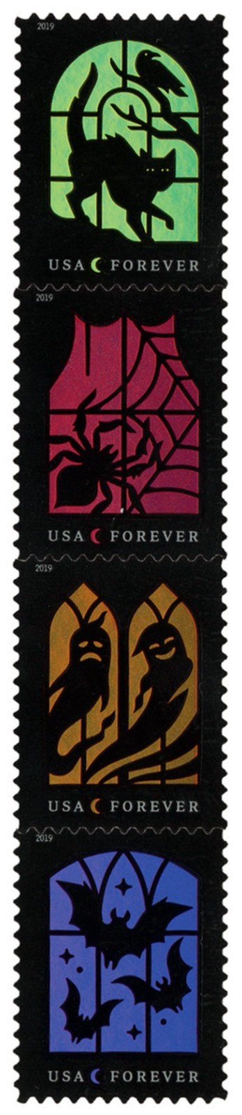 Unused USPS Postage Stamps 2019 "Spooky Silhouettes" Halloween Sheet 20 5420-23