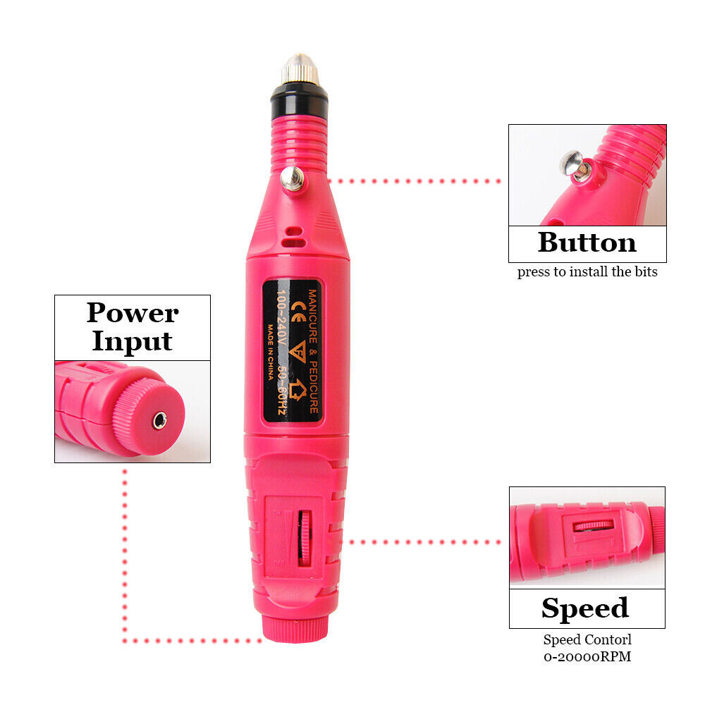 Electric Nail Drill File Acrylic Art File Manicure Pedicure Portable Machine Kit