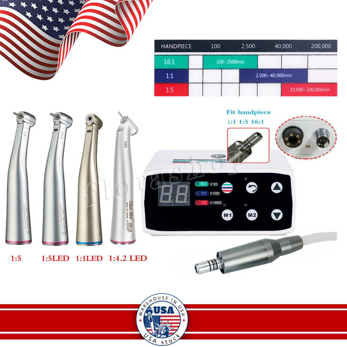 NSK Style Dental Brushless LED Electric Micro Motor 1:1/1:5 Increasing Handpiece