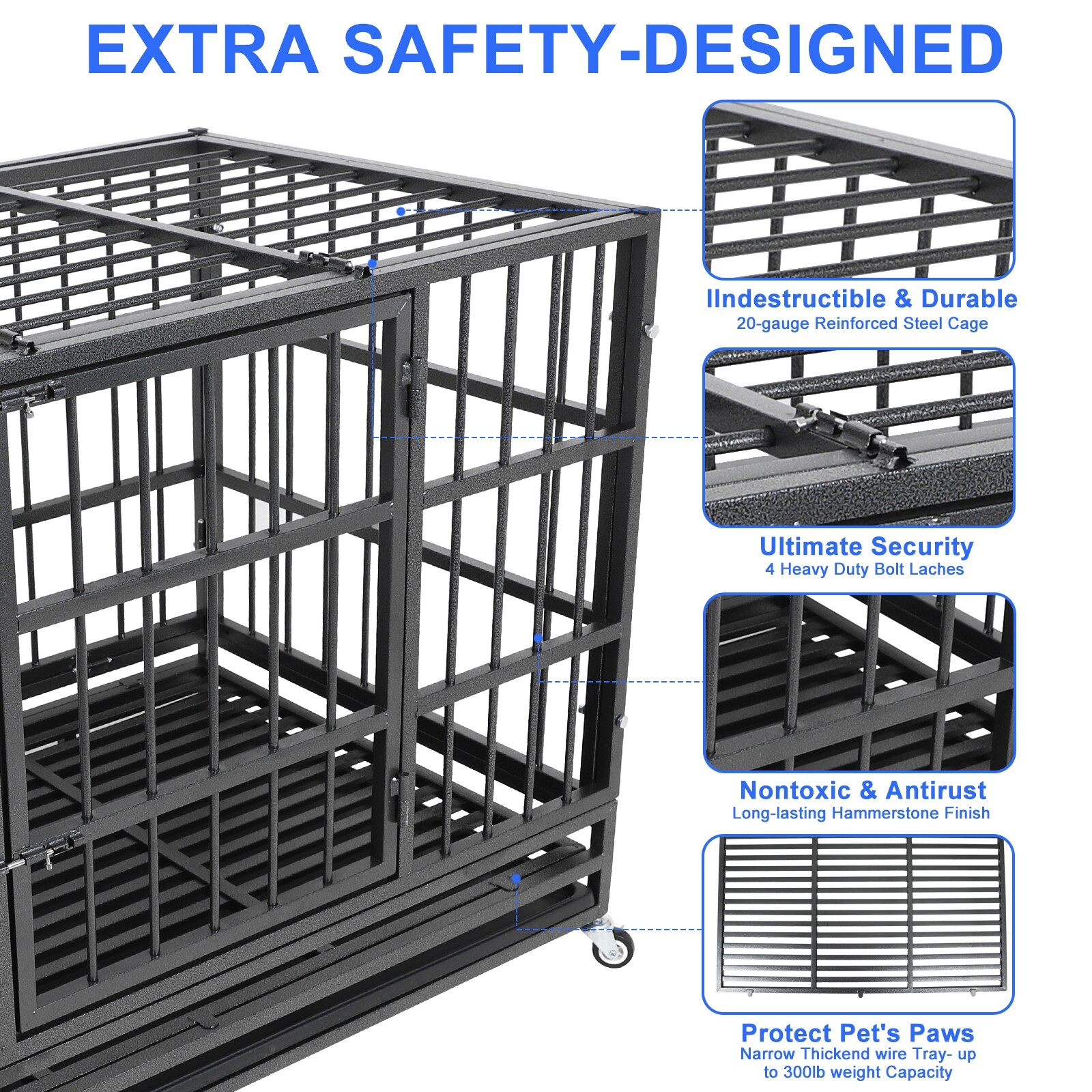 47" Heavy Duty Dog Kennel Iron Dog Cage Pet Crate for Large Dogs