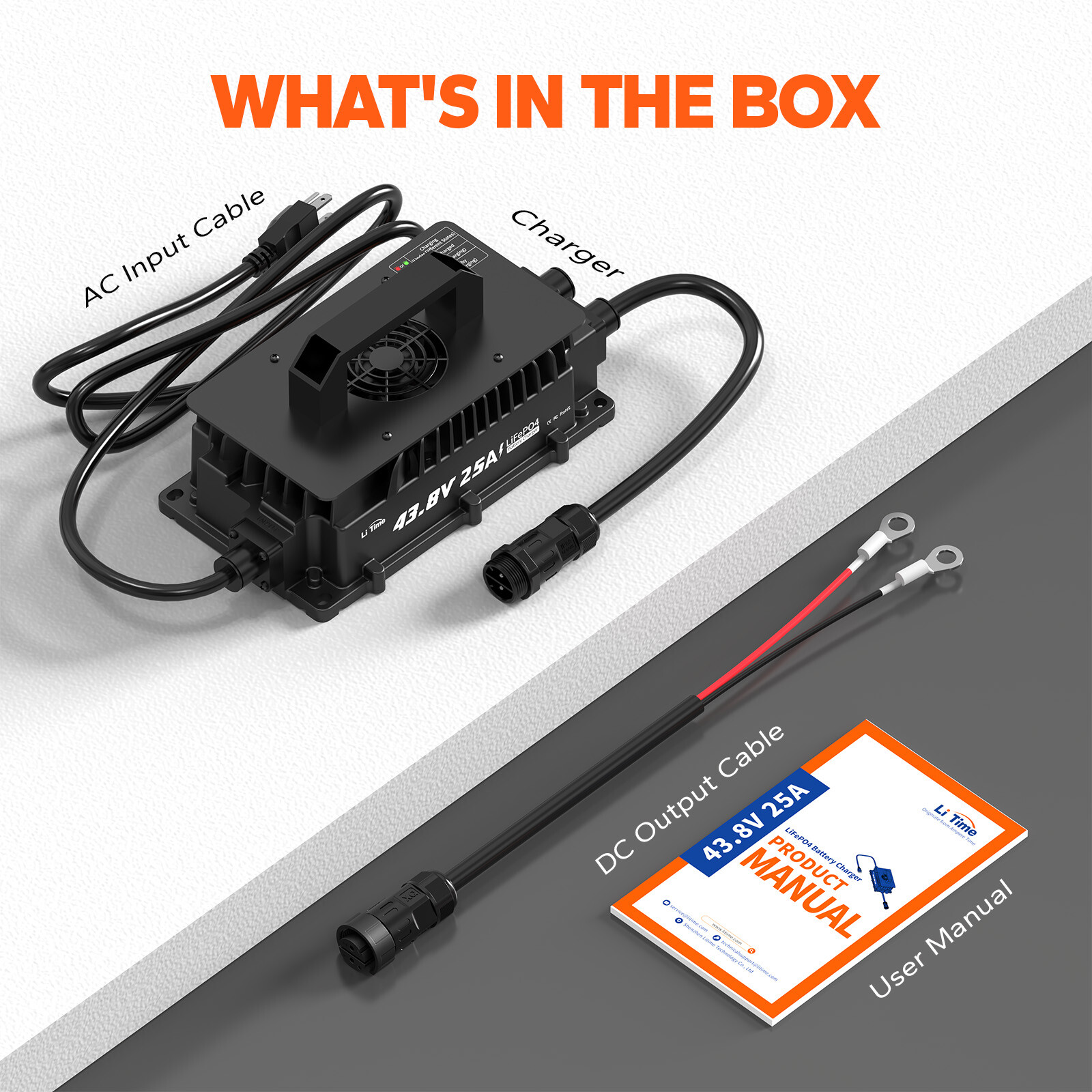 LiTime 36V(43.8V) 25A Smart AC-DC Waterproof Charger for Lithium LiFePO4 Battery