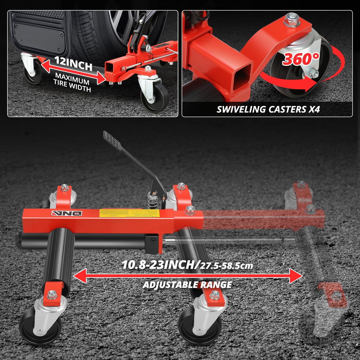 1500 lbs 12'' Car Wheel Tire Dolly Hydraulic Jack Set w/ Ratchet Foot Pedal 2Pcs
