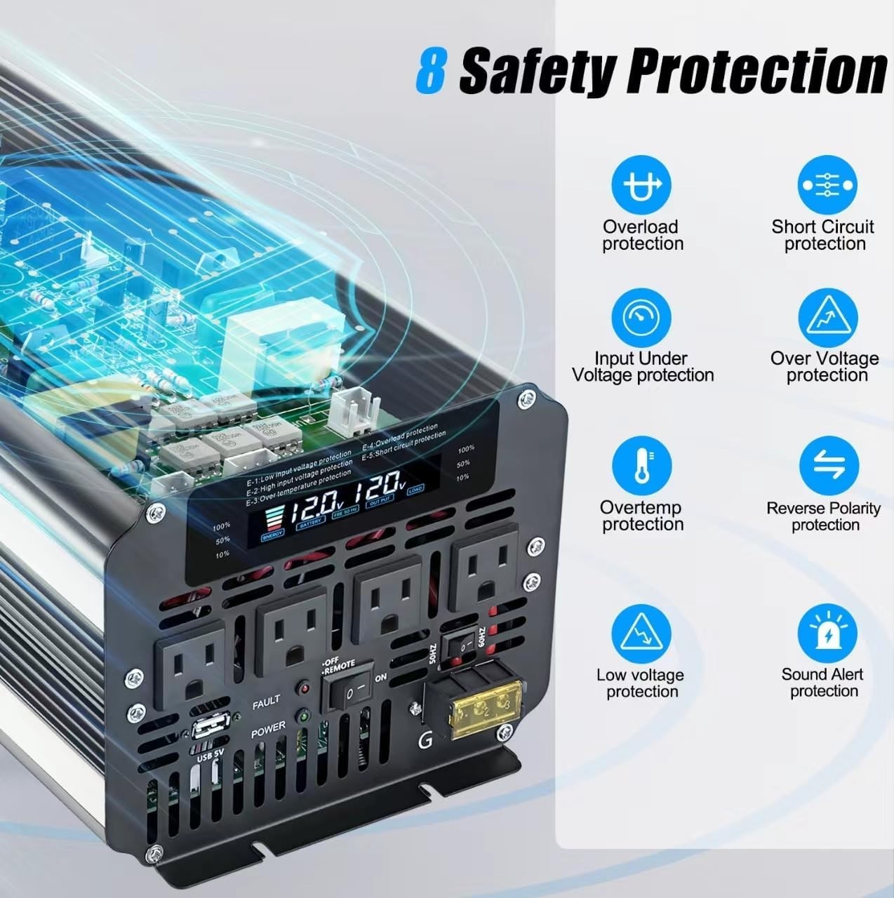 Used Cantonape 5000W Power Inverter 12V to 110V/120V DC toAC with LCD Display