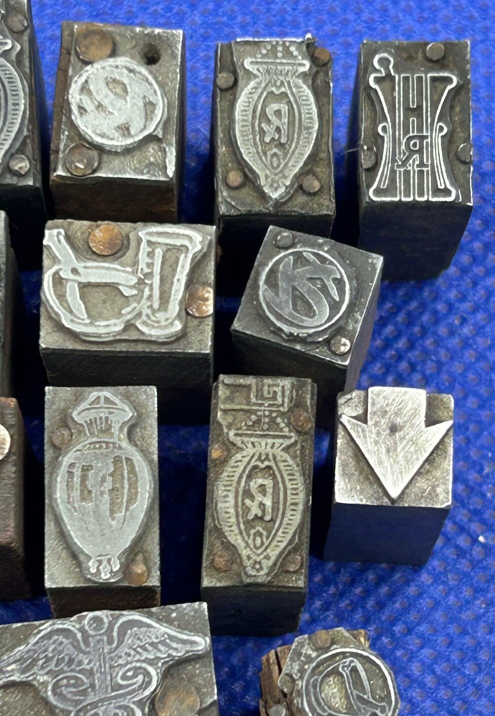 Antique Figural Pharmacy Stamping Dies Pharmacist Log Stamps - LOT OF 30