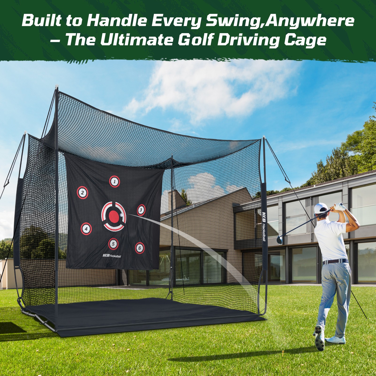 Golf Practice Cage 10x8x6ft Heavy Duty Net w/ Target Cloth Portable Carry Bag