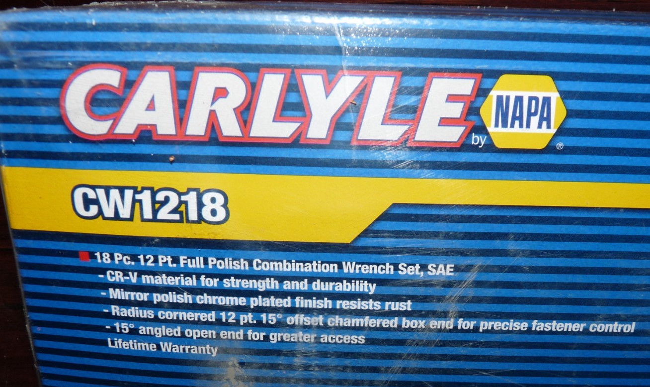 New Carlyle Tools CW1218 Full Polish Combination Wrench 18 Pc 12 Pt. Set NEW SAE