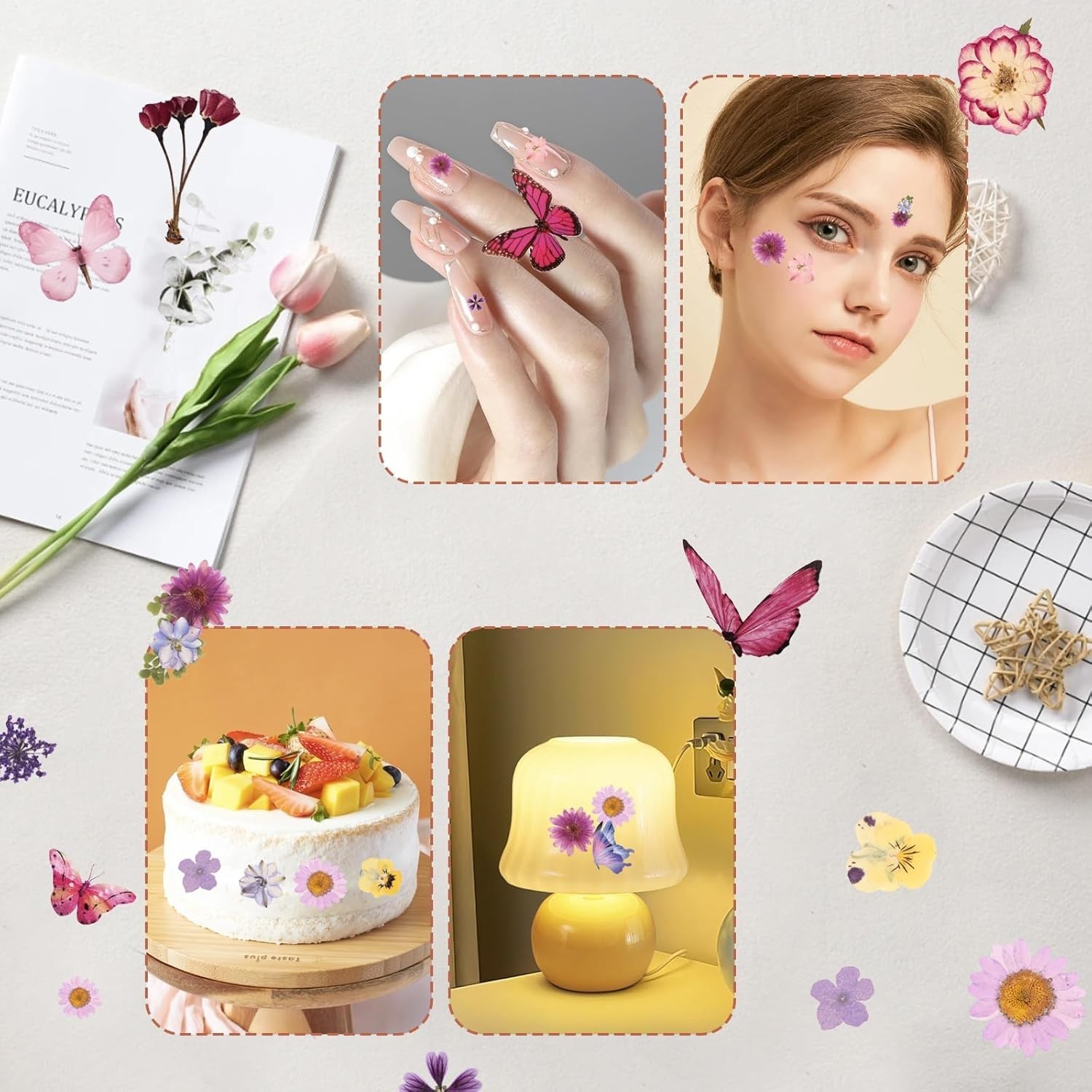 95Pcs Natural Pressed Dried Flowers Resin and Butterflies, Dry Flowers for Resin