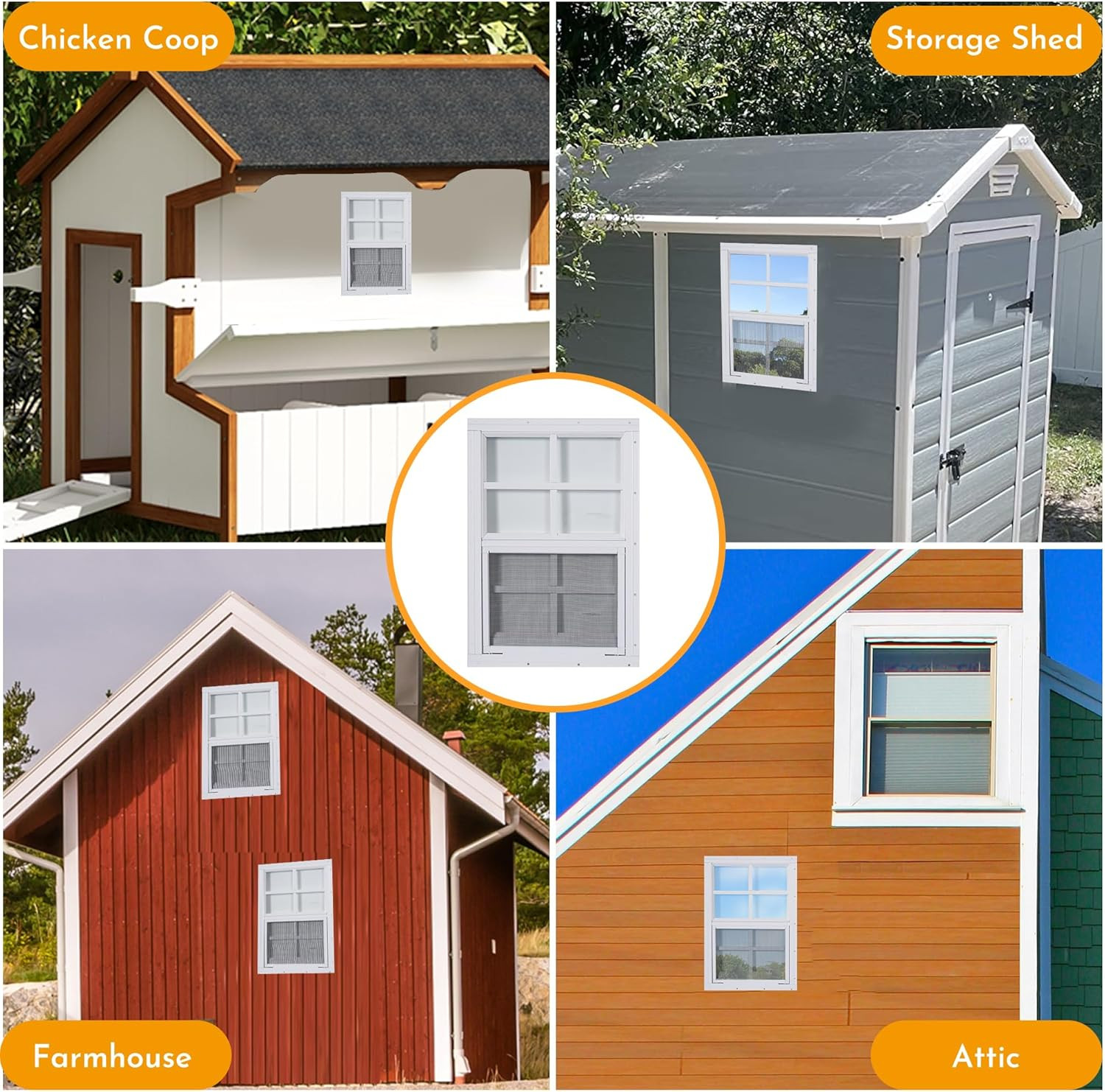 2 Pack Shed Windows, 14'' X 21'' Household Windows with Tempered Glass and Fiber