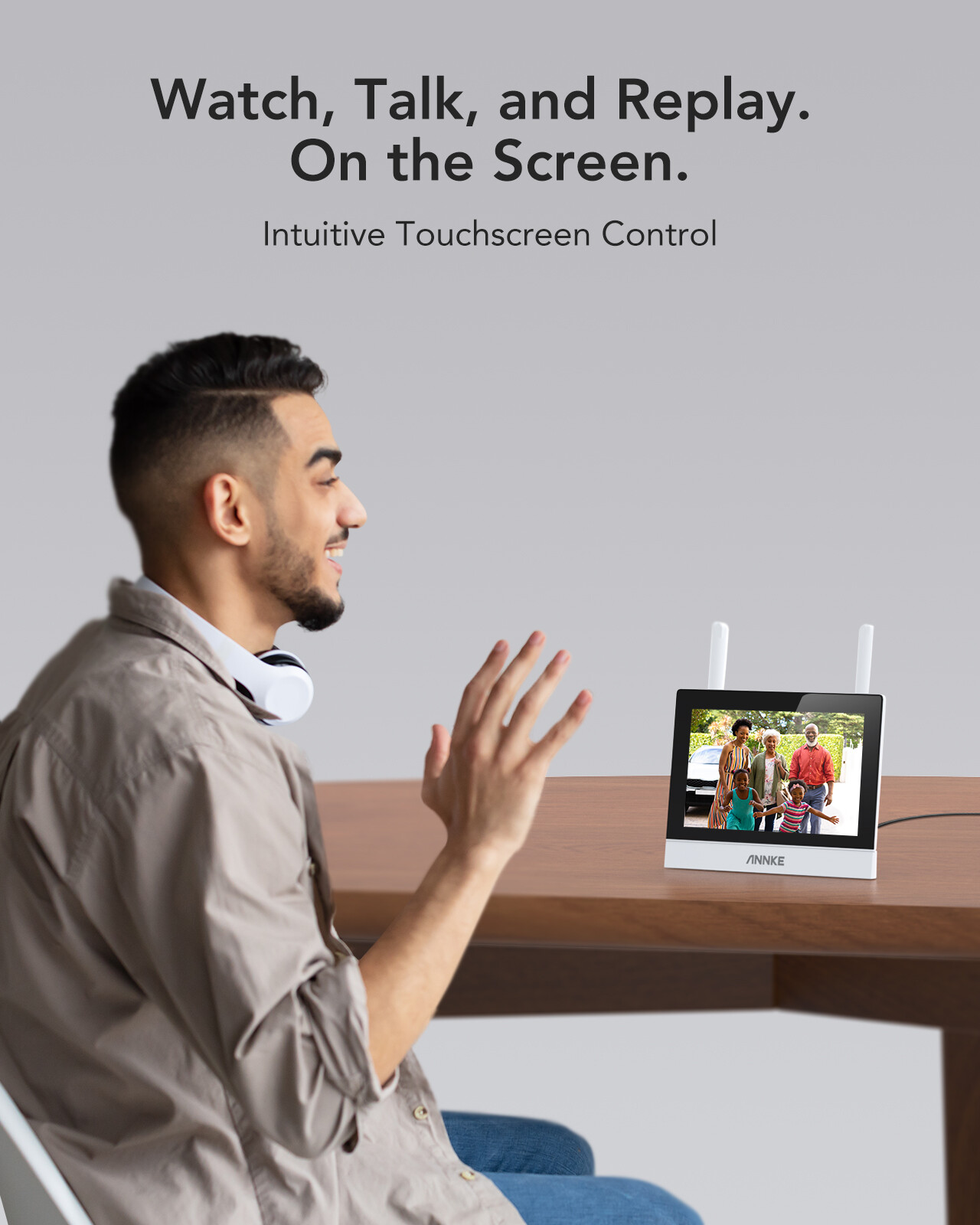 ANNKE Wireless 4CH NVR 7" Monitor 3MP Audio Security Camera System Two-Way Audio